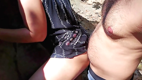 Sexy indian brunette gets fucked by a dude outdoors