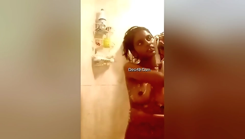 Indian chick in swimsuit masturbates in the shower