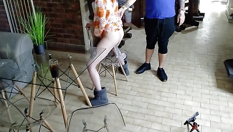 Indian amateur with a cute face rides her dildo on the chair