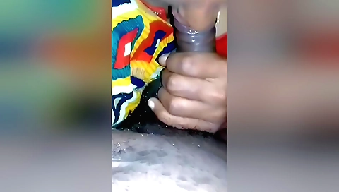 Babe gets it on during a handjob with a guy on camera