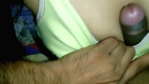 Indian girl takes her big tits in her mouth and bangs her pussy
