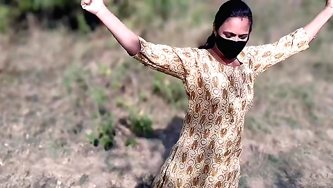 Indian brunette naked in outdoor jungle with sex in the mud