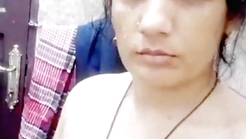 Indian housewife making homemade solo webcam video