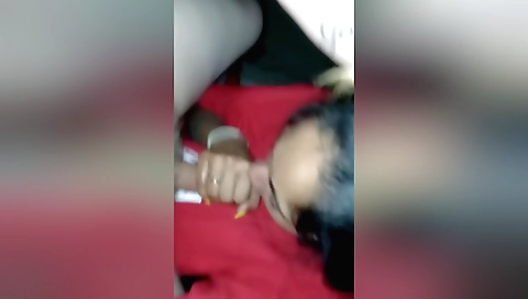Indian brunette giving deepthroat blowjob and handjob