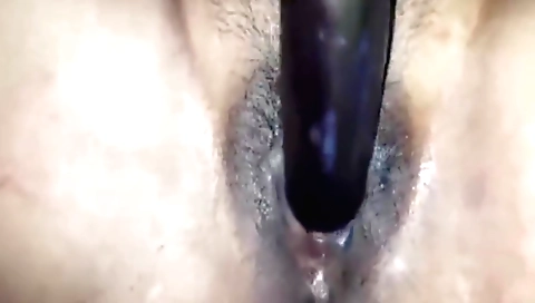 Indian girl in black lingerie masturbates with a toy