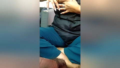 Step son jerks off mom's pussy with a great handjob