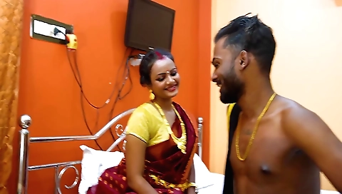 Indian brunette couple masturbating on a big screen