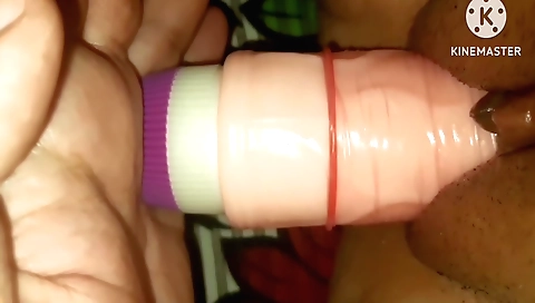 Indian amateur porn with hot titty riding a large toy