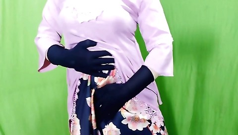 Solo housewife in a beautiful dress in the home videos