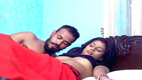 Busty Indian babe is fucked by a man inside a hostel