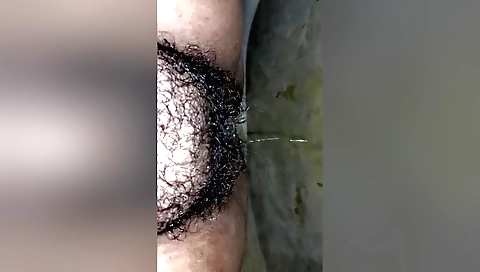 Pissing amateur video with hairy teen girl in the bathroom