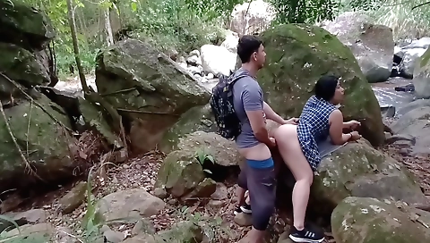 Brunette amateur gets her pussy fucked in the wild
