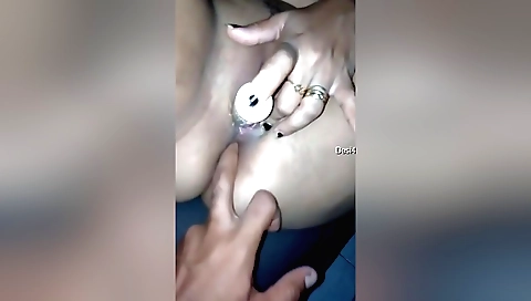 Horny amateur slut fucks her pussy with a dildo on a couch