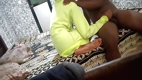 A horny babe in a nice outfit sucks and gets fucked
