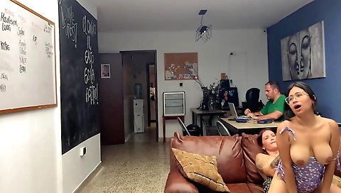 Indian brunette fucks in my office with her big tits