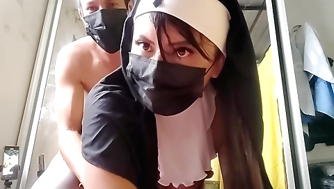 Indian brunette and her sinner are fucking in church