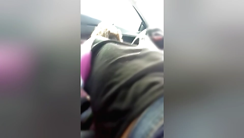 Hot brunette with a sexy face suck my cock in a parking spot