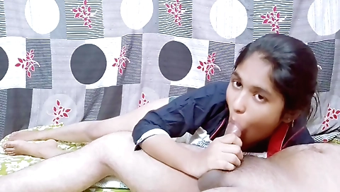 Indian teen babe sucks a big dick in front of the camera