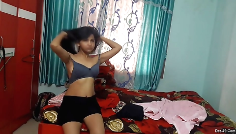 Big boobs brunette with small tits shows ass and pussy